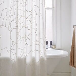 UO Margot Tufted White Floral Shower Curtain